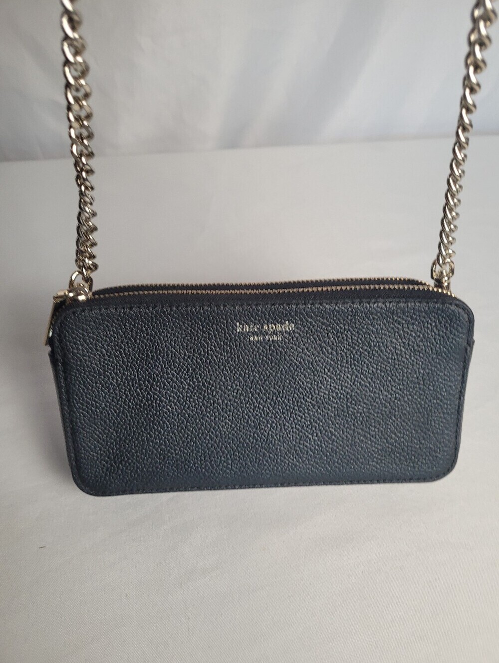 Kate Spade Mini Crossbody Bag Wallet Black Leather Gold Tone Chain Strap